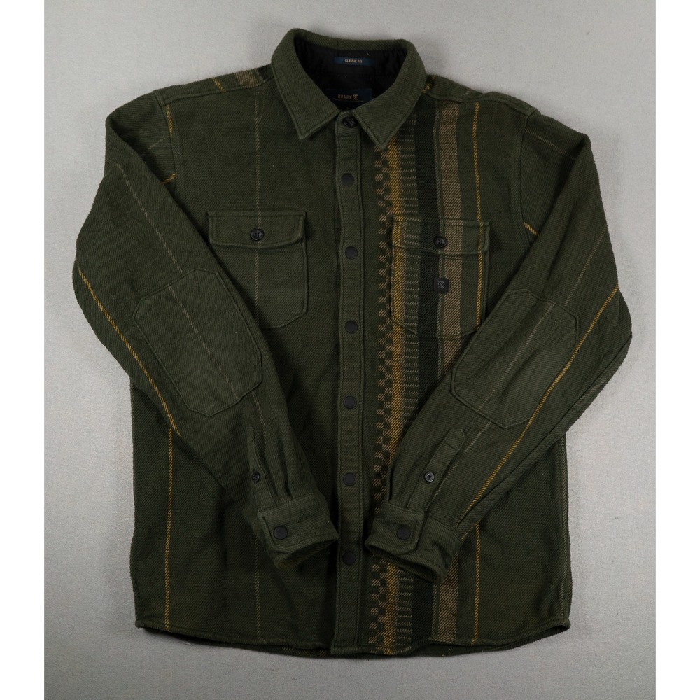 Roark Mens Flannel Shirt Classic Fit Southwestern Stripe Green Medium Cotton